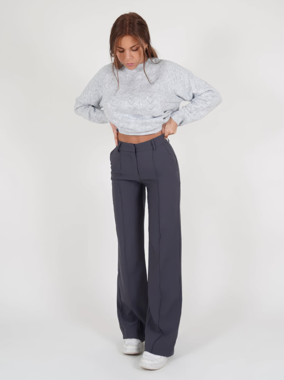 Annabel wide leg trousers in Grey