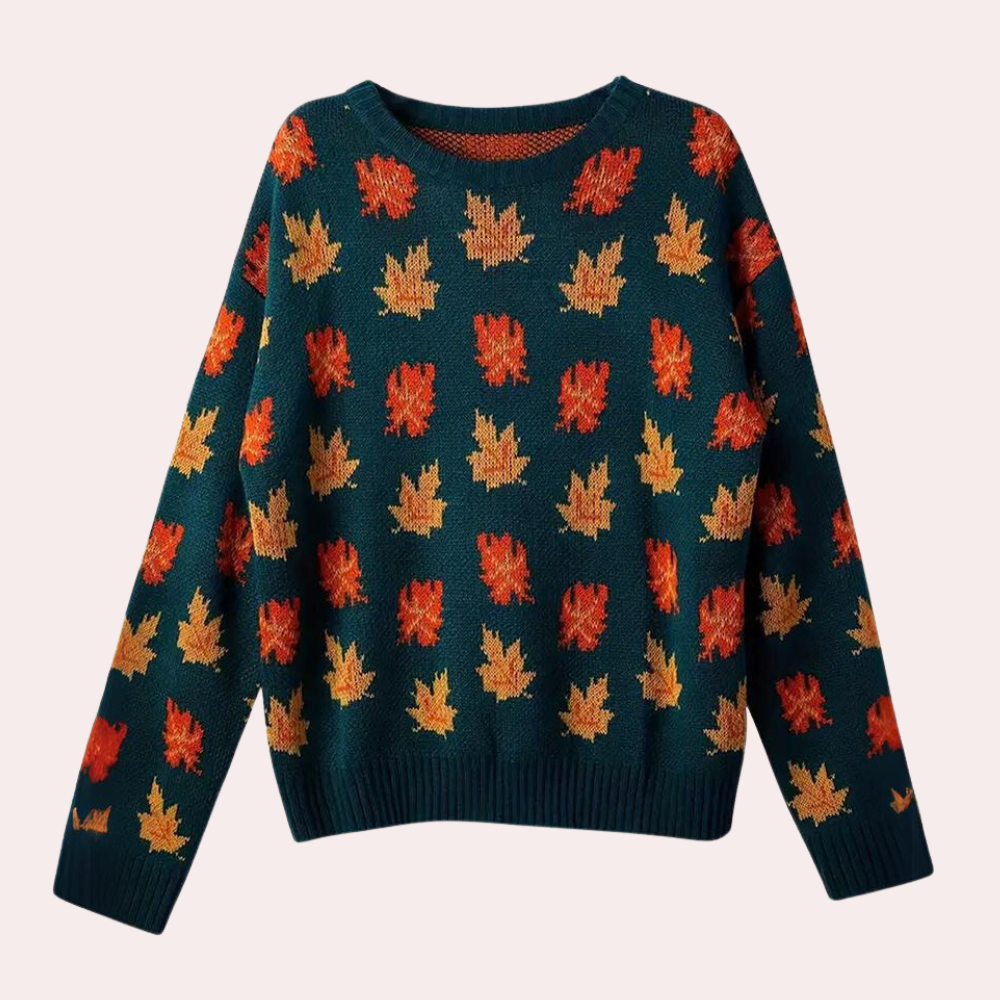 Vesper | Women's Patterned Crewneck Jumper Khaki and Green