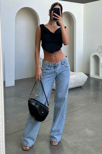 Gwendolen | Women's Blue Low Rise Light Wash Straight Leg Jeans