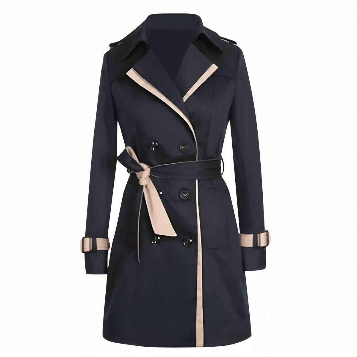 Solene | Women's Double Breasted Midi Coat in Khaki and Black