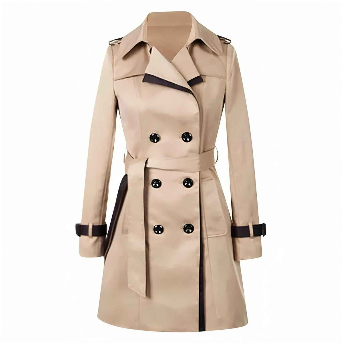 Solene | Women's Double Breasted Midi Coat in Khaki and Black