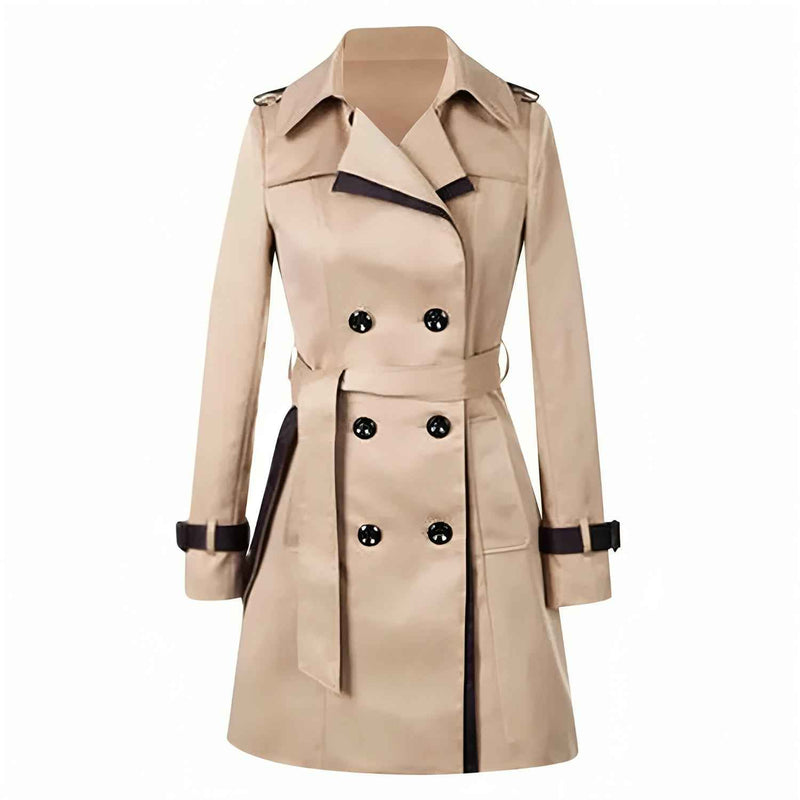 Solene | Women's Double Breasted Midi Coat in Khaki and Black