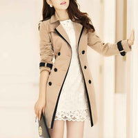 Solene | Women's Double Breasted Midi Coat in Khaki and Black