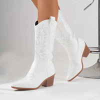 Salome | Women's Embroidered Mid-Calf Cowboy Boots Black and White