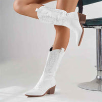 Salome | Women's Embroidered Mid-Calf Cowboy Boots Black and White