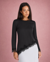 Poppy | Lace Trim Asymmetric Hem Long Sleeve Top