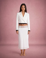 Margot | Lace Trim Single-Button Cropped Tailored Blazer