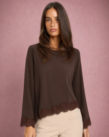 Jessica | Lace Trim Asymmetric Long Sleeve Top