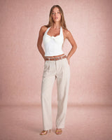 Mila | Pleated Linen Wide Leg Trousers