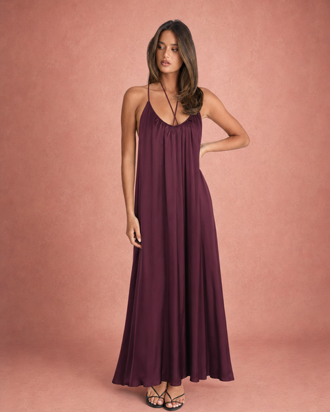 Anna | Halter Neck Backless Spaghetti Strap A-Line Midi Dress
