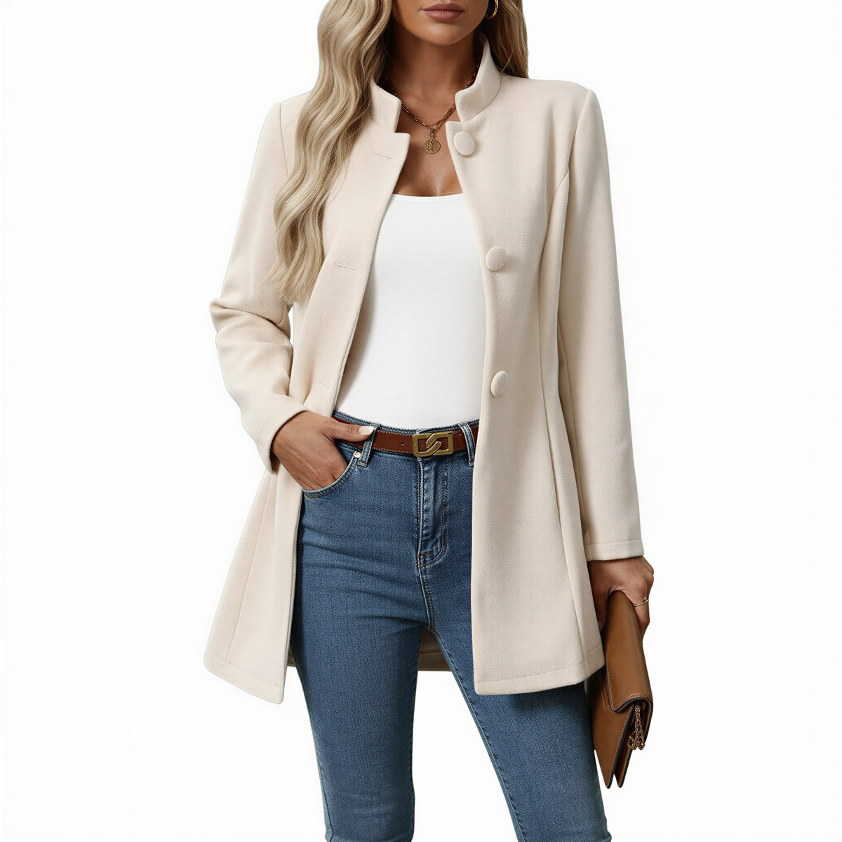 Jessamine button front A-line coat in Cream