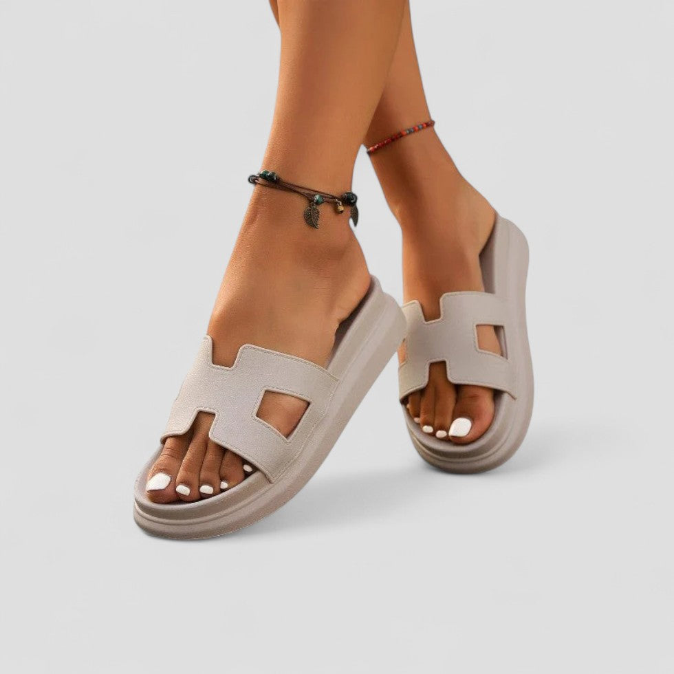 Juniper platform slide sandals styling detail 8
