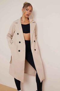 Euphemia | Women's Double Breasted Long Coat Beige and Black