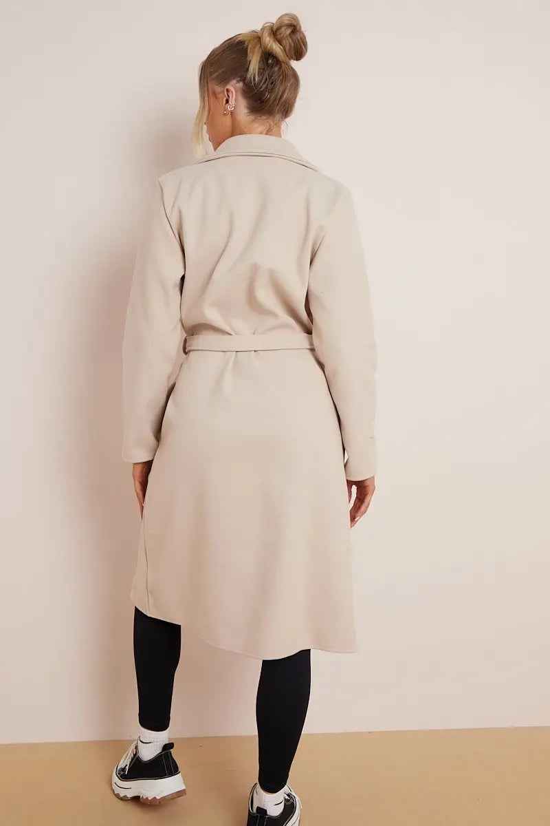Euphemia | Women's Double Breasted Long Coat Beige and Black