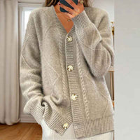 Mathilde | Women's Button-Down V-Neck Cable Knit Cardigan