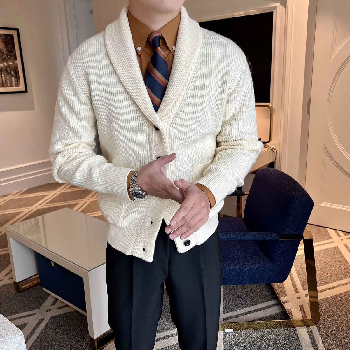 Pembroke | Men's Shawl Collar Ribbed Knit Cardigan