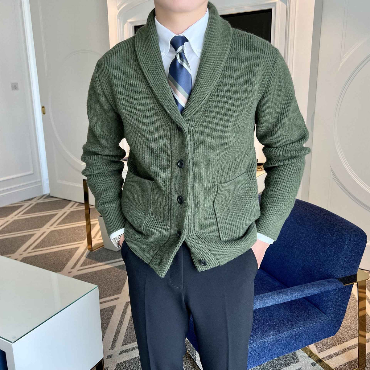 Pembroke | Men's Shawl Collar Ribbed Knit Cardigan