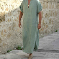Whitaker | Men's Boho Linen Long Shirt Black V Neck
