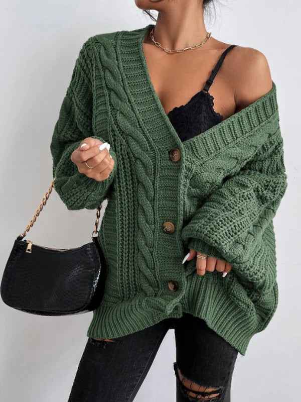 Ulyssa | Women's Oversized Cable Knit Cardigan Balloon Sleeve