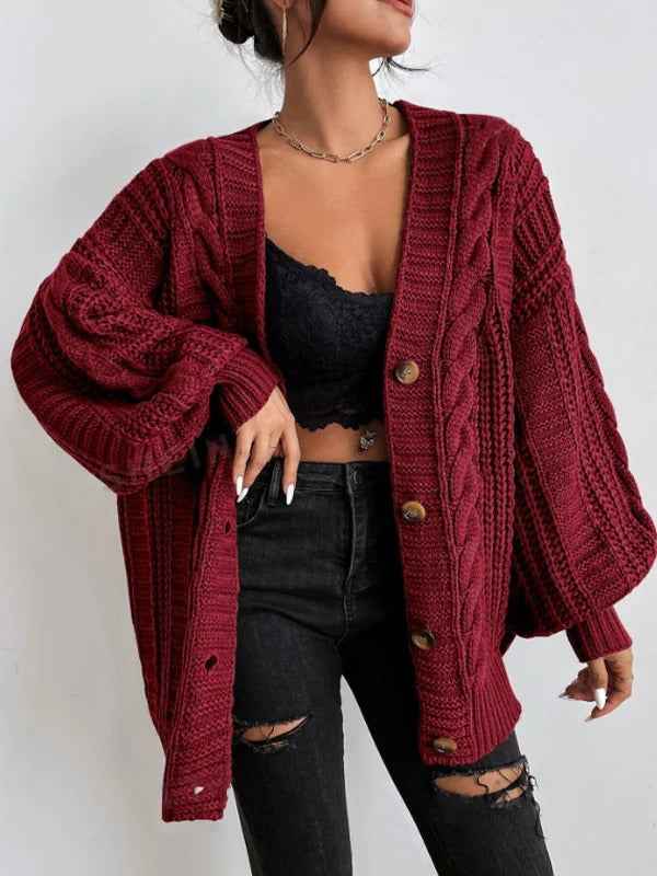 Ulyssa | Women's Oversized Cable Knit Cardigan Balloon Sleeve