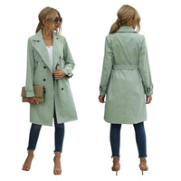Jacintha | Women's Double-Breasted Belted Coat Green and Khaki