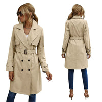 Jacintha | Women's Double-Breasted Belted Coat Green and Khaki