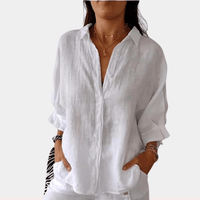 Vera women's linen button down blouse in White