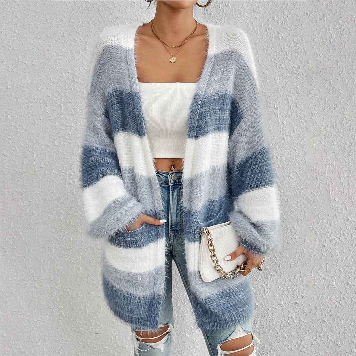 Orlaith | Women's Oversized Open Front Cardigan Light Blue