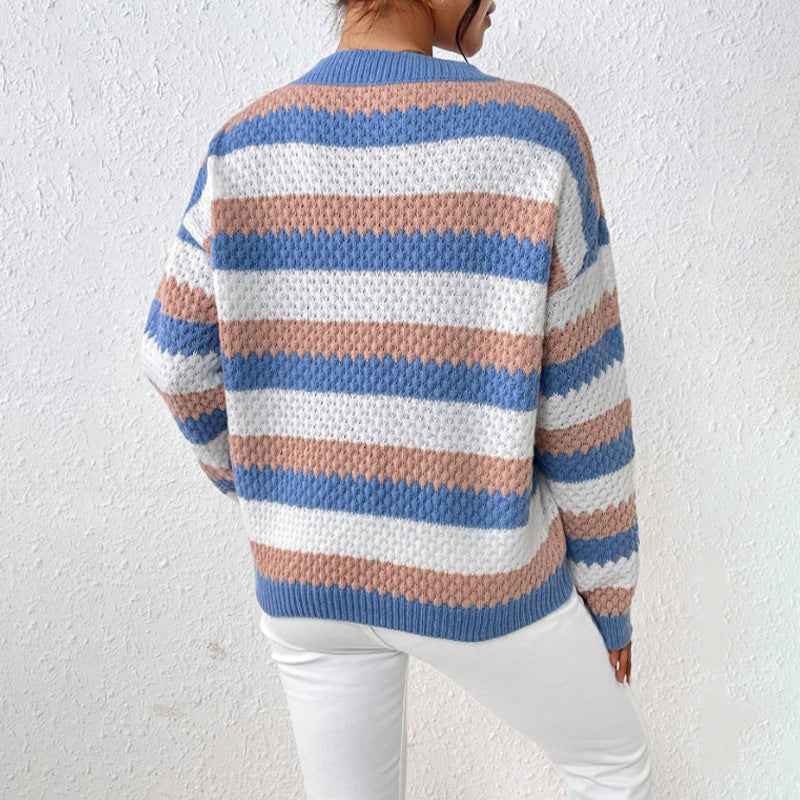 Emeline | Women's Striped Crew Neck Jumper Blue