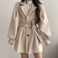 Fabiana | Women's Belted Wrap Mini Coat Black and Beige
