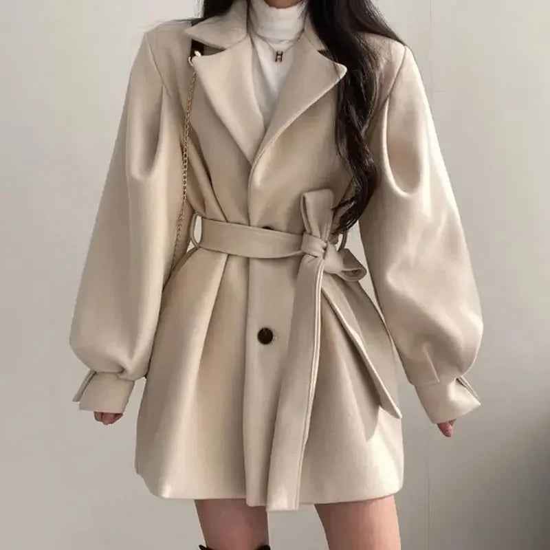 Fabiana | Women's Belted Wrap Mini Coat Black and Beige