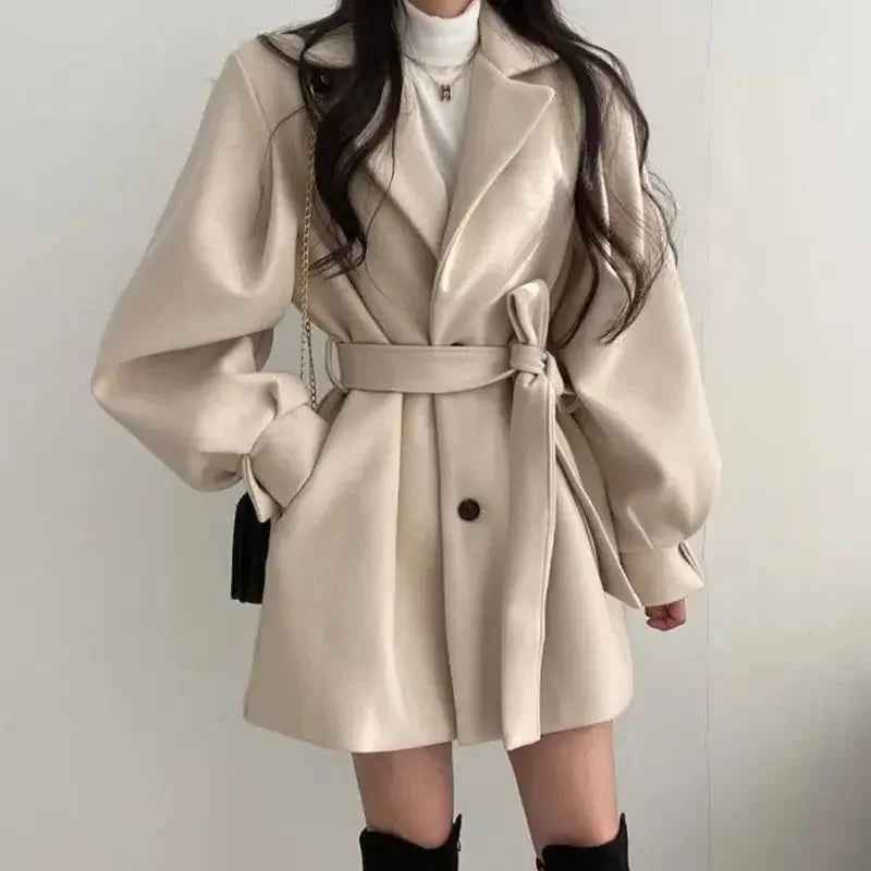 Fabiana | Women's Belted Wrap Mini Coat Black and Beige
