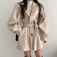 Fabiana | Women's Belted Wrap Mini Coat Black and Beige