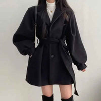 Fabiana | Women's Belted Wrap Mini Coat Black and Beige