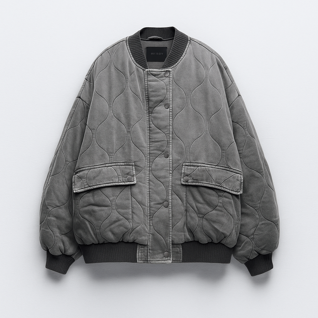 Lilian oversized quilted bomber jacket in Grey