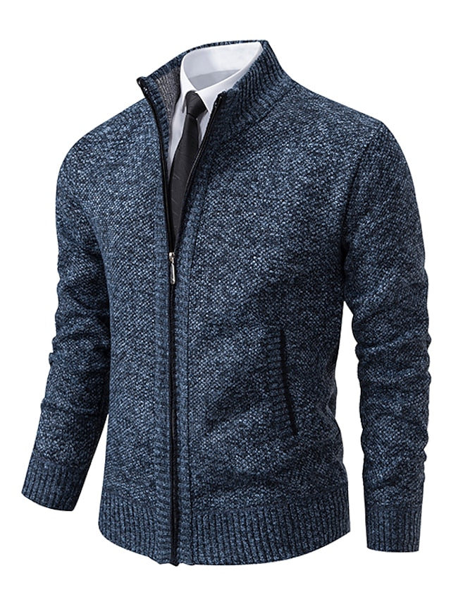 Lambert zip-up ribbed knit cardigan in Navy Blue