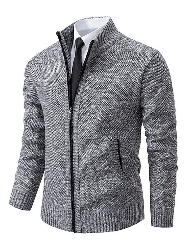 Lambert zip-up ribbed knit cardigan in Grey