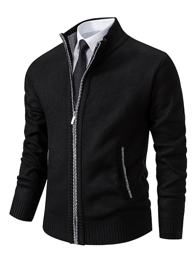 Lambert zip-up ribbed knit cardigan in Black