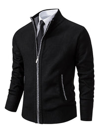 Lambert zip-up ribbed knit cardigan in Black