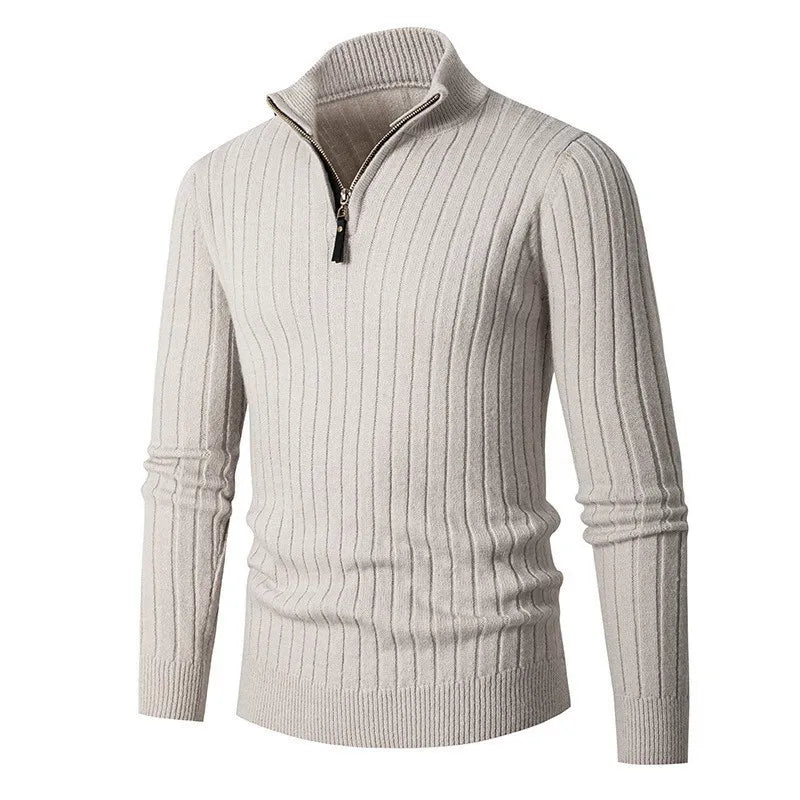 Tremaine half-zip ribbed jumper in Light Grey