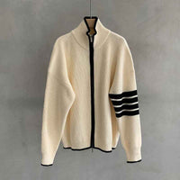 Verner | Men's Zip Up Stand Collar Jumper Striped Sleeve