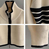 Verner | Men's Zip Up Stand Collar Jumper Striped Sleeve