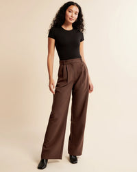 Jolanda high-waisted pleated wide leg trousers in Brown