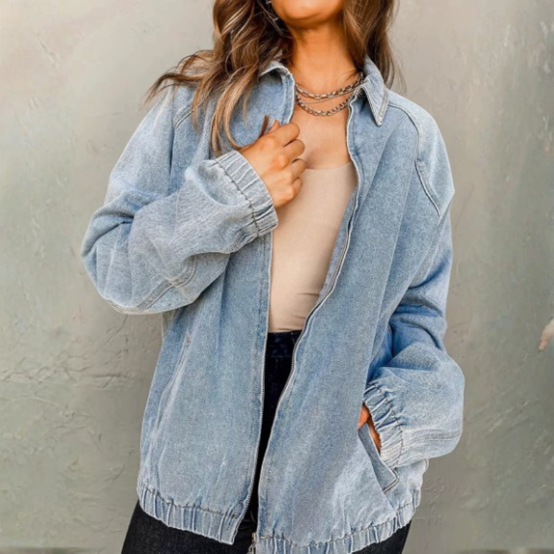Daphne zip-up bomber jacket in Light Blue