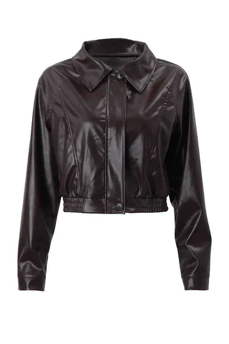 Laurelle | Women's Brown Cropped Zip Up Jacket Puff Sleeve