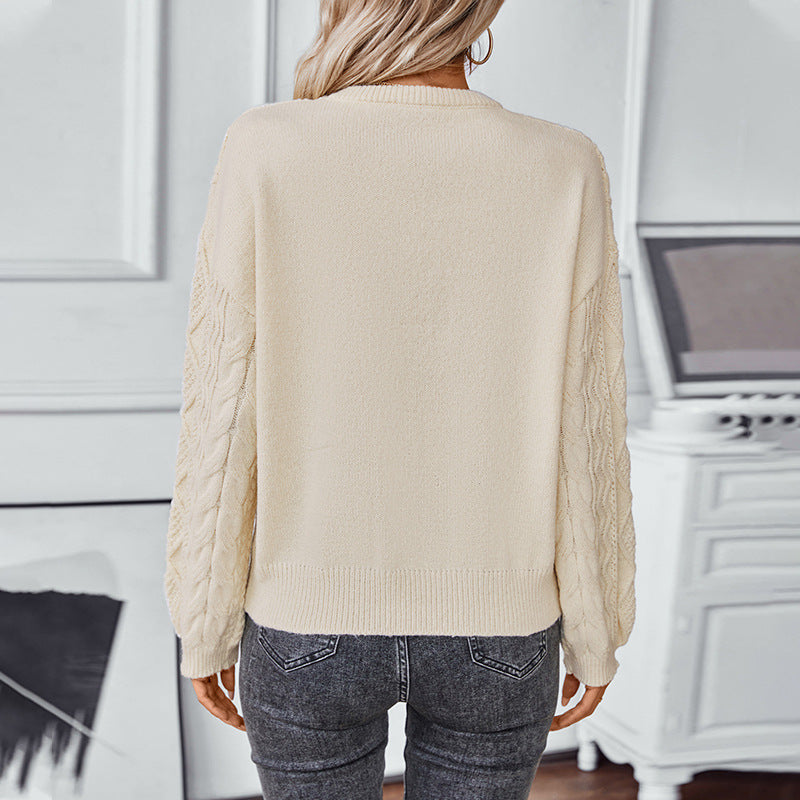 Theophila cable knit crew neck jumper detail view 6