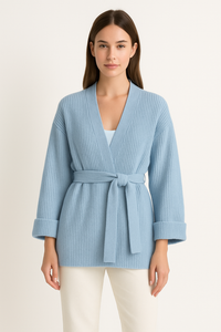 Candela ribbed knit wrap jumper front view