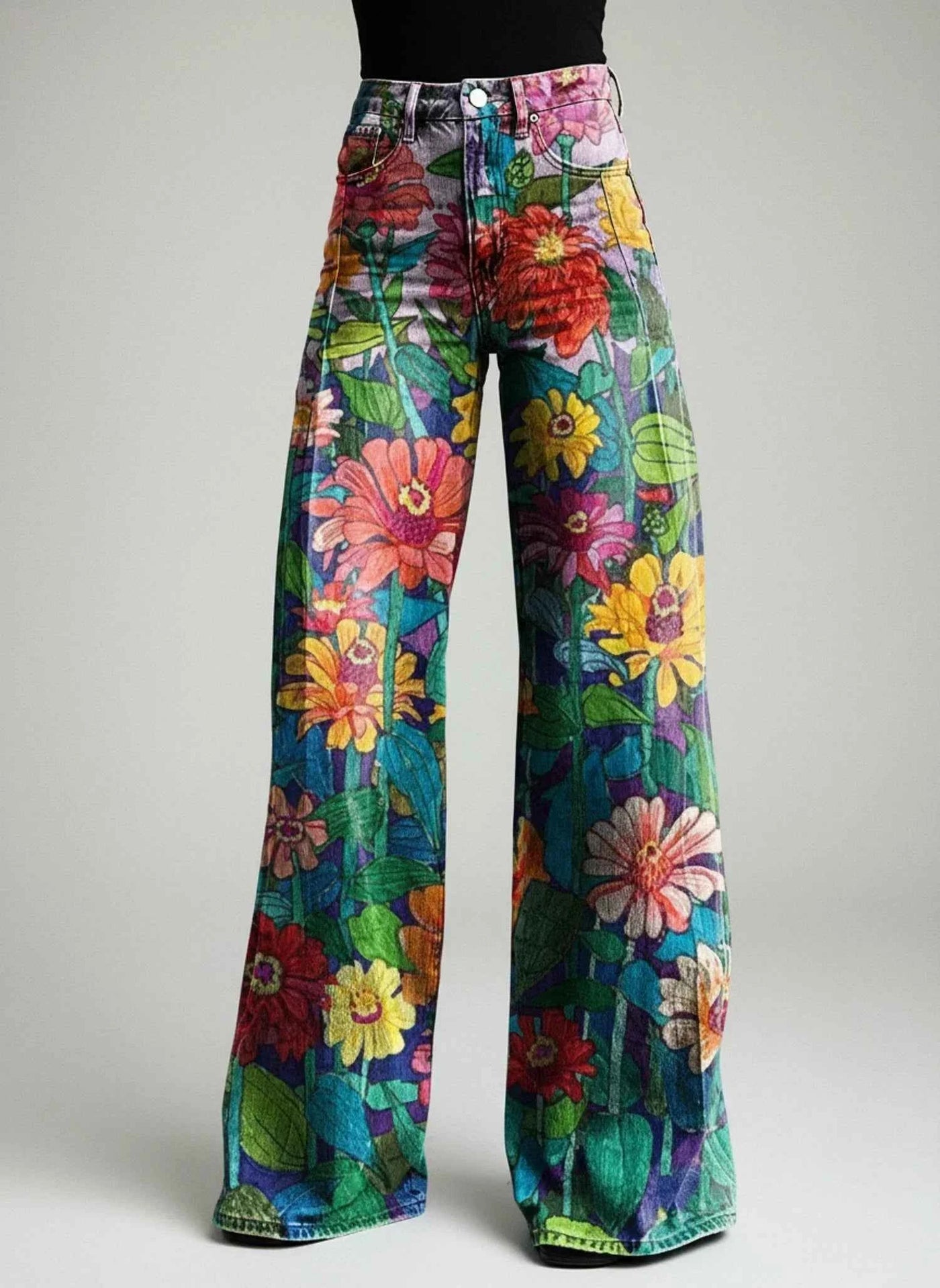 Winnie wide leg floral print jeans in Daisy