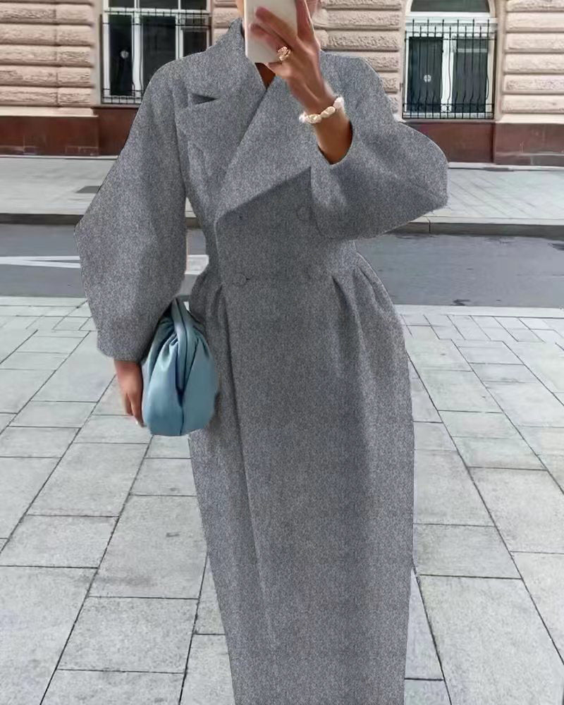 Philippa double breasted long coat in Grey