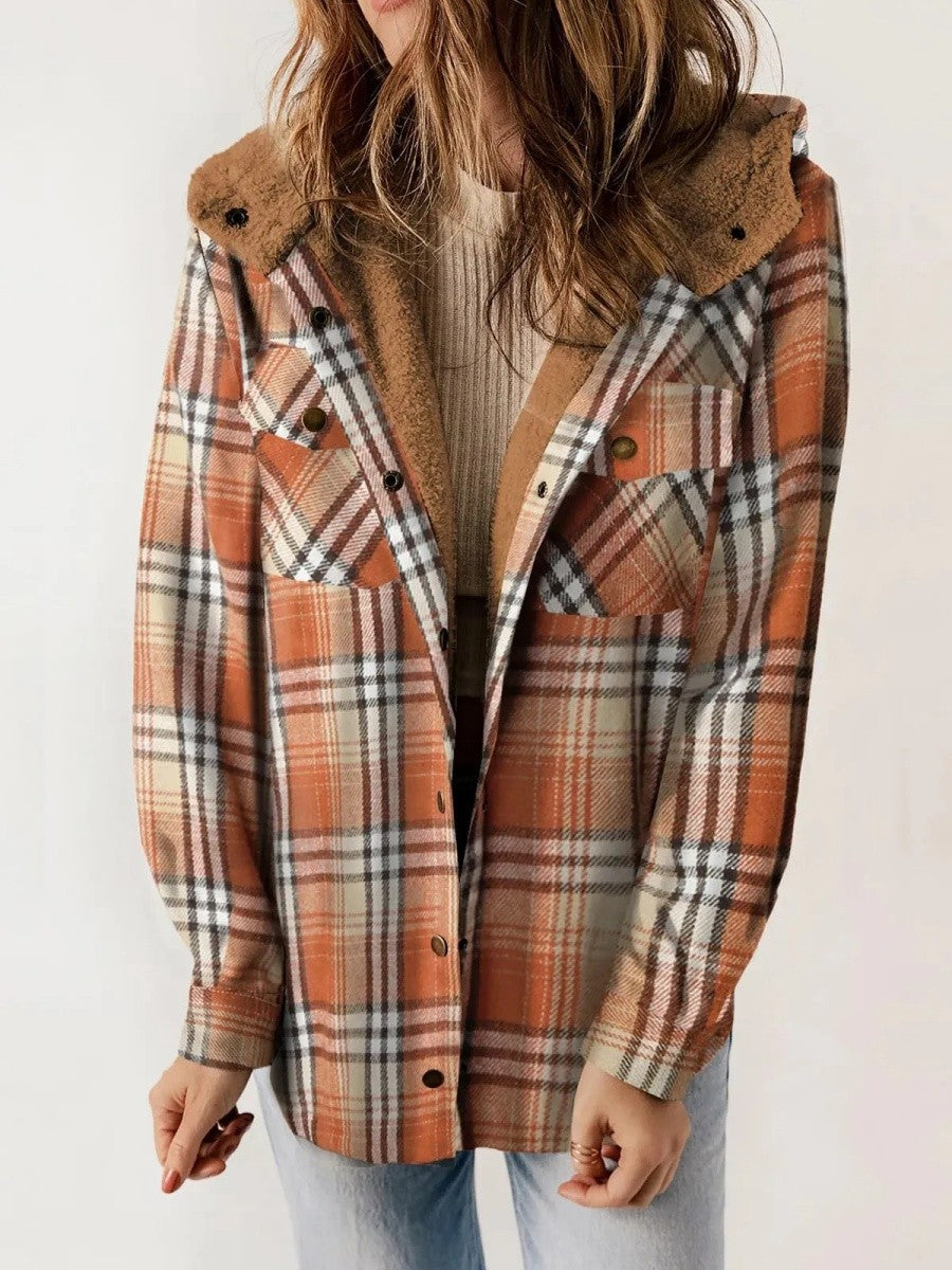 Oriel hooded plaid jacket in Brown